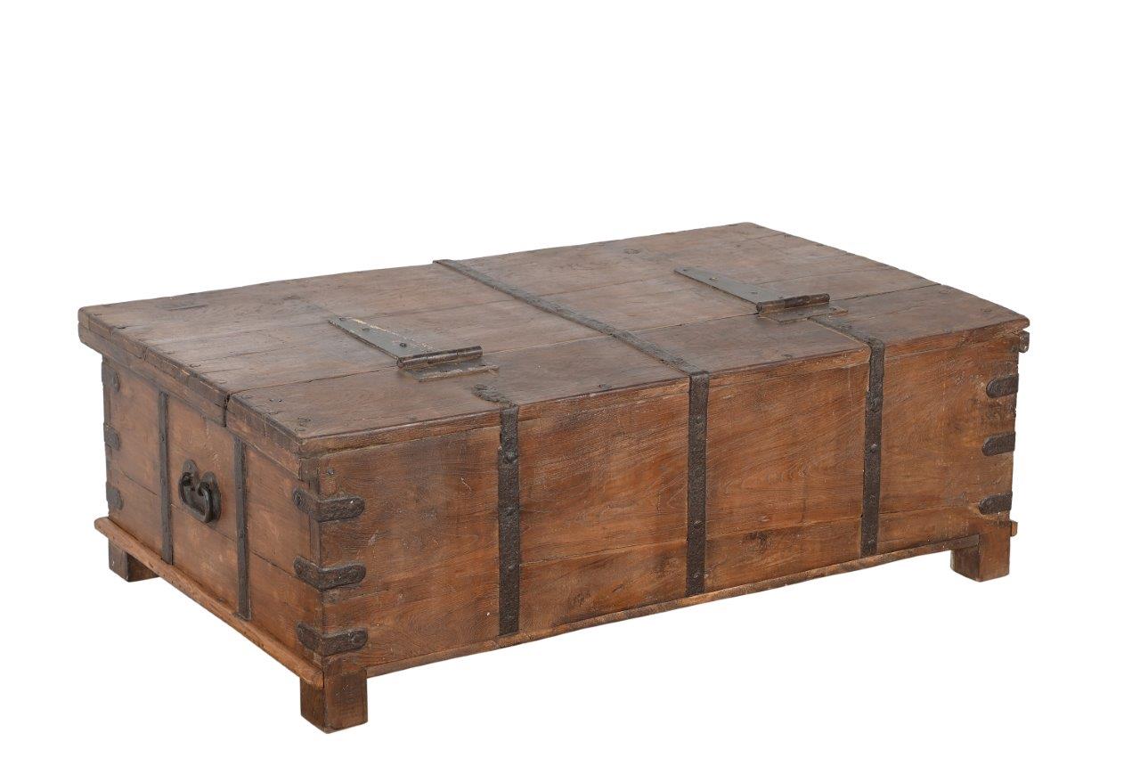 Antique Indian Teakwood Blanket Chest/Coffee Table, c. 1900, 18Hx55x31 - Image 4