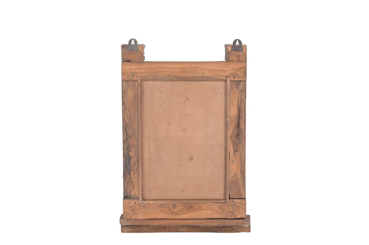 Antique Indian Carved and Painted Teakwood Window - Mirror, 23x16x6 - Image 4