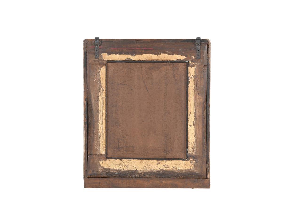Antique Indian Carved and Painted Teakwood Window - Mirror, 30x26x4 - Image 4