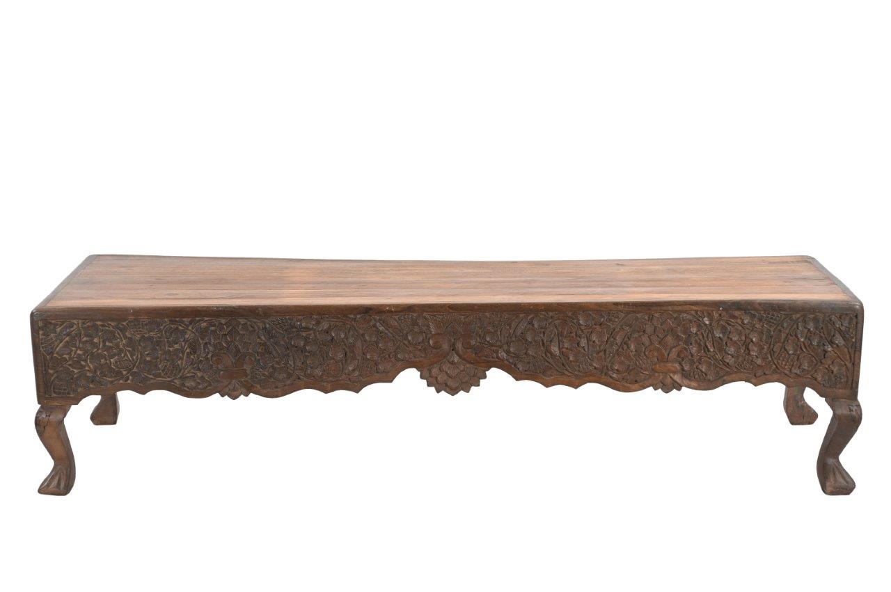 Vintage Indian Teakwood Carved Bench, 15Hx59x20 - Image 3