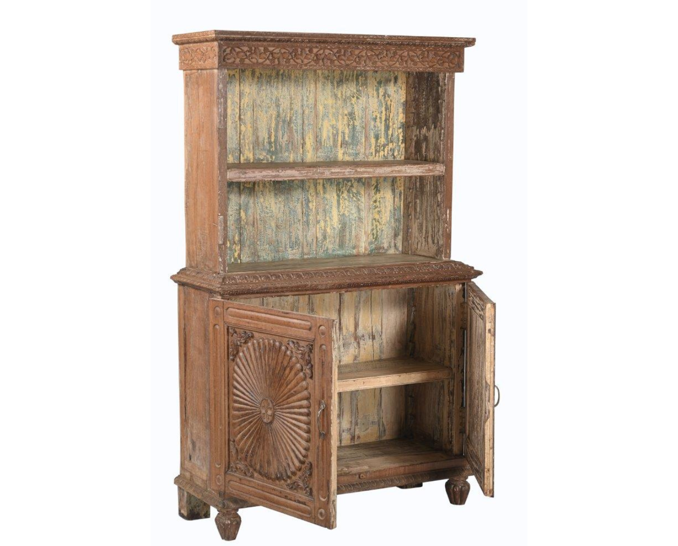 Antique Anglo-Indian Carved Teakwood Buffet with Top Shelf, c. 1880, 72Hx48x16 - Image 4