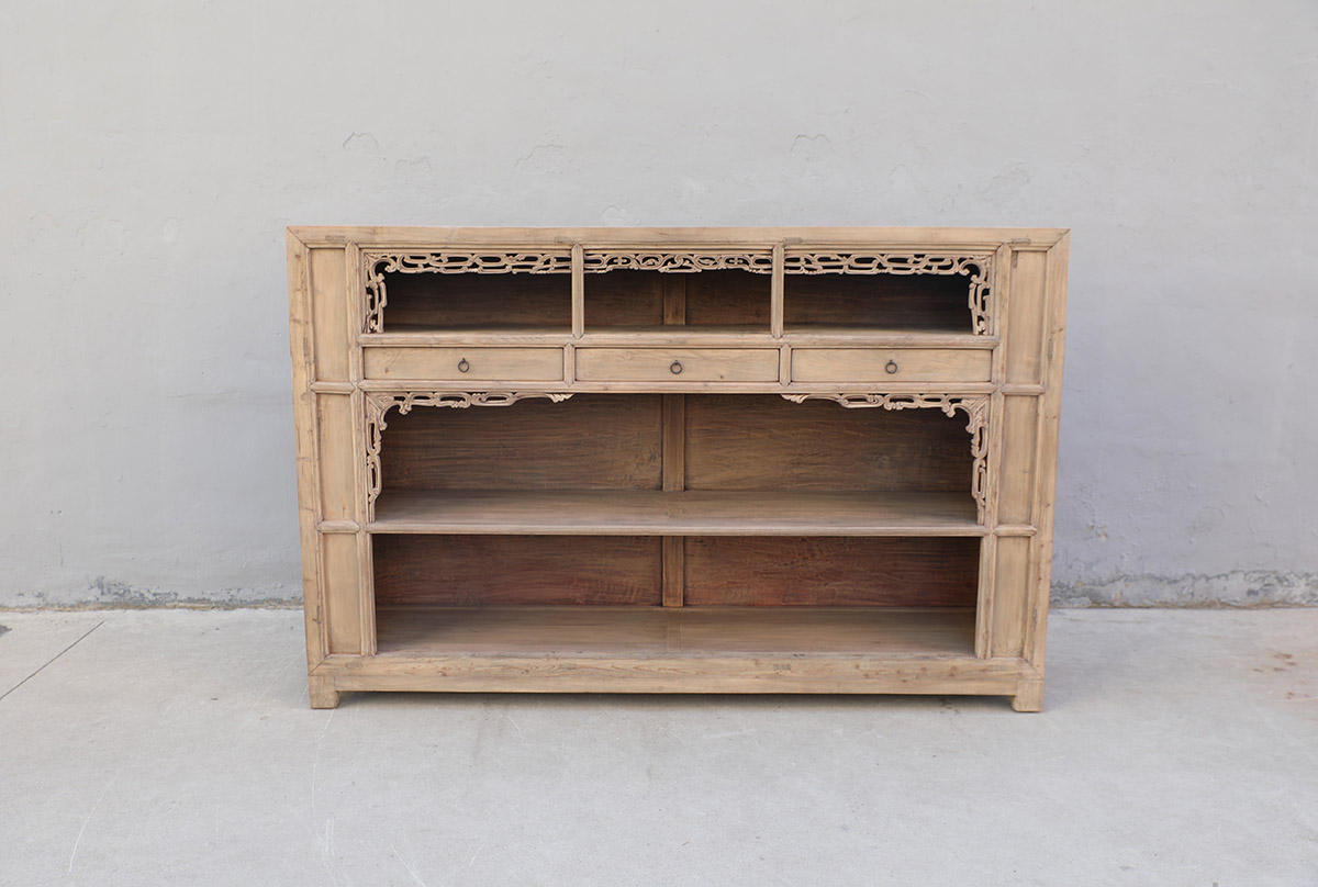 Antique Chinese Pine Altar Cabinet/Bookcase, 83.5x20x54H - Image 3