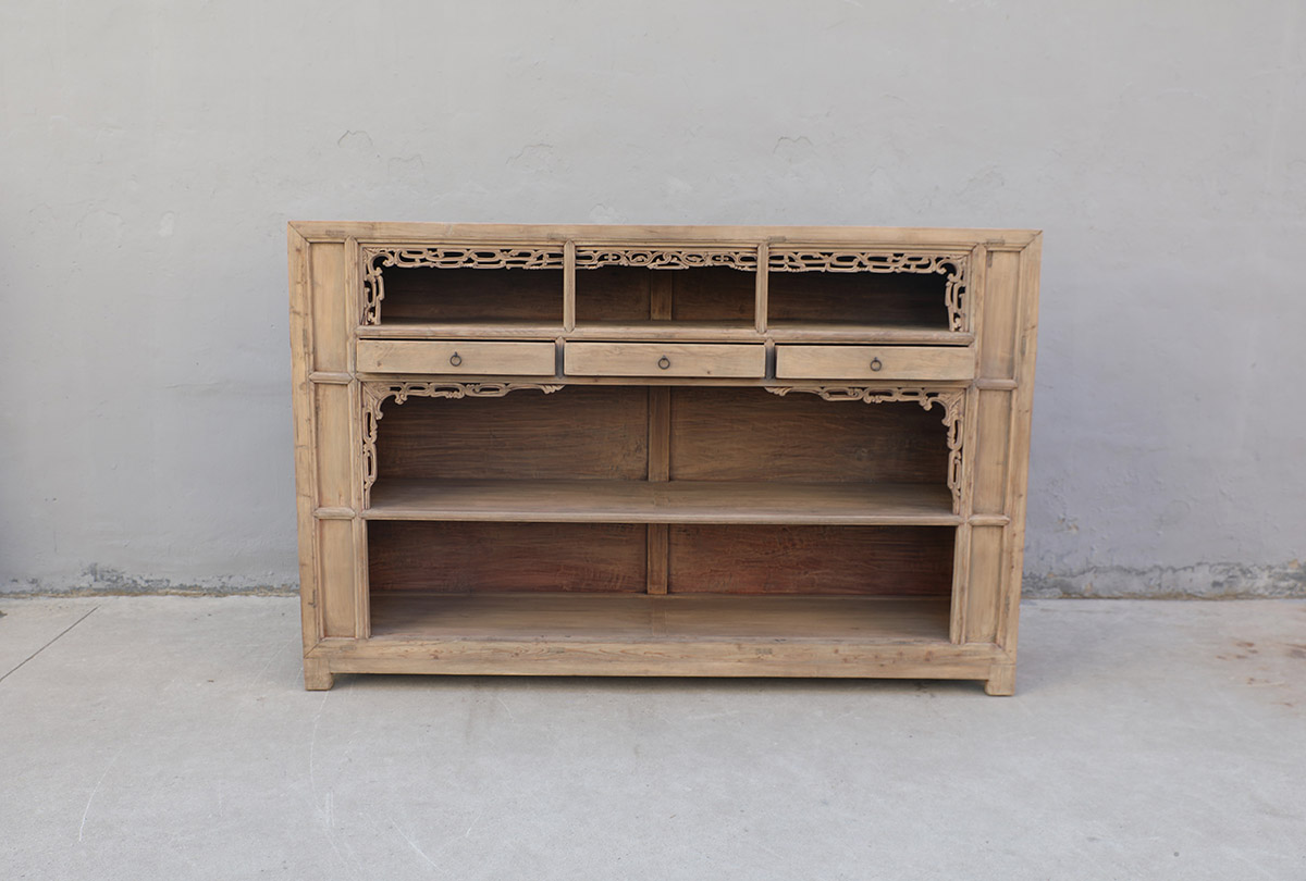 Antique Chinese Pine Altar Cabinet/Bookcase, 83.5x20x54H - Image 4
