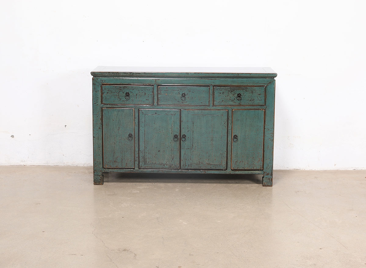 Vintage Chinese Painted Pine Cabinet, 56x18x35.5H - Image 4