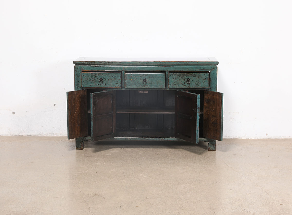 Vintage Chinese Painted Pine Cabinet, 56x18x35.5H - Image 5