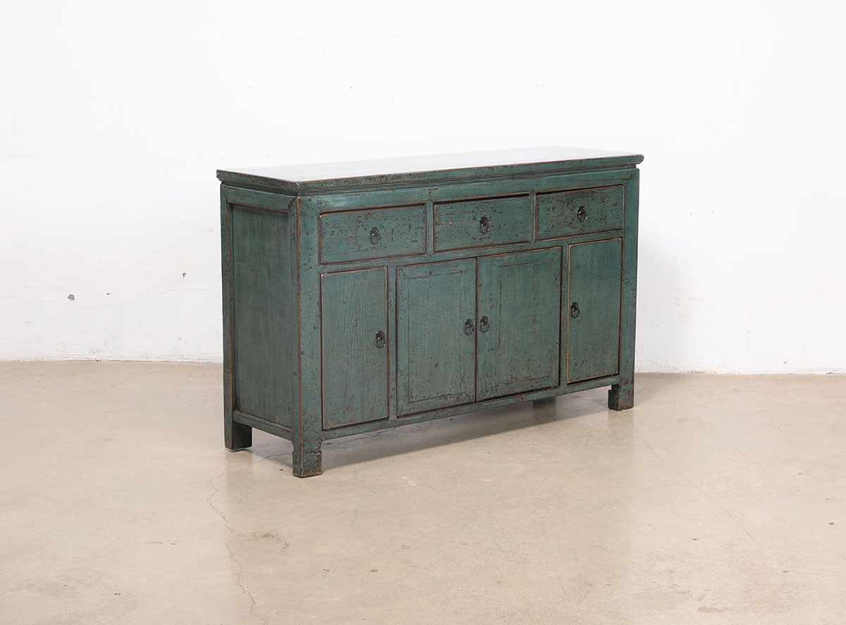 Vintage Chinese Painted Pine Cabinet, 56x18x35.5H - Image 6