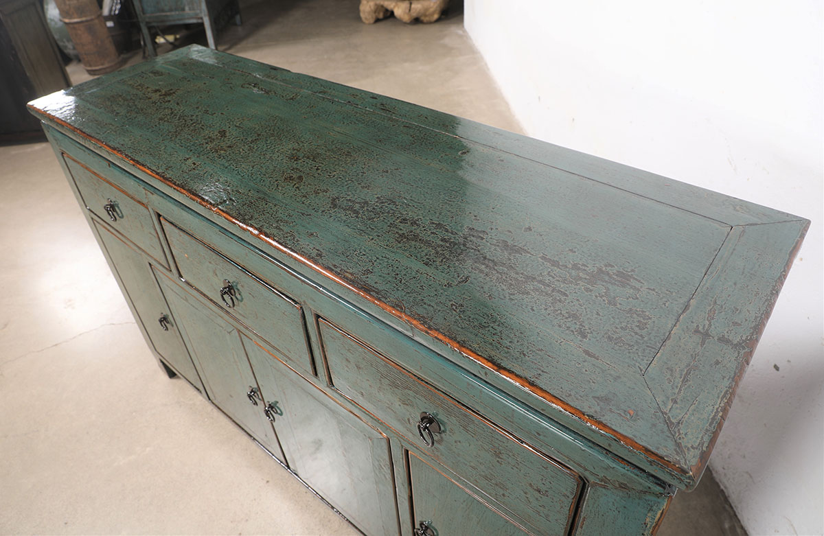 Vintage Chinese Painted Pine Cabinet, 56x18x35.5H - Image 3