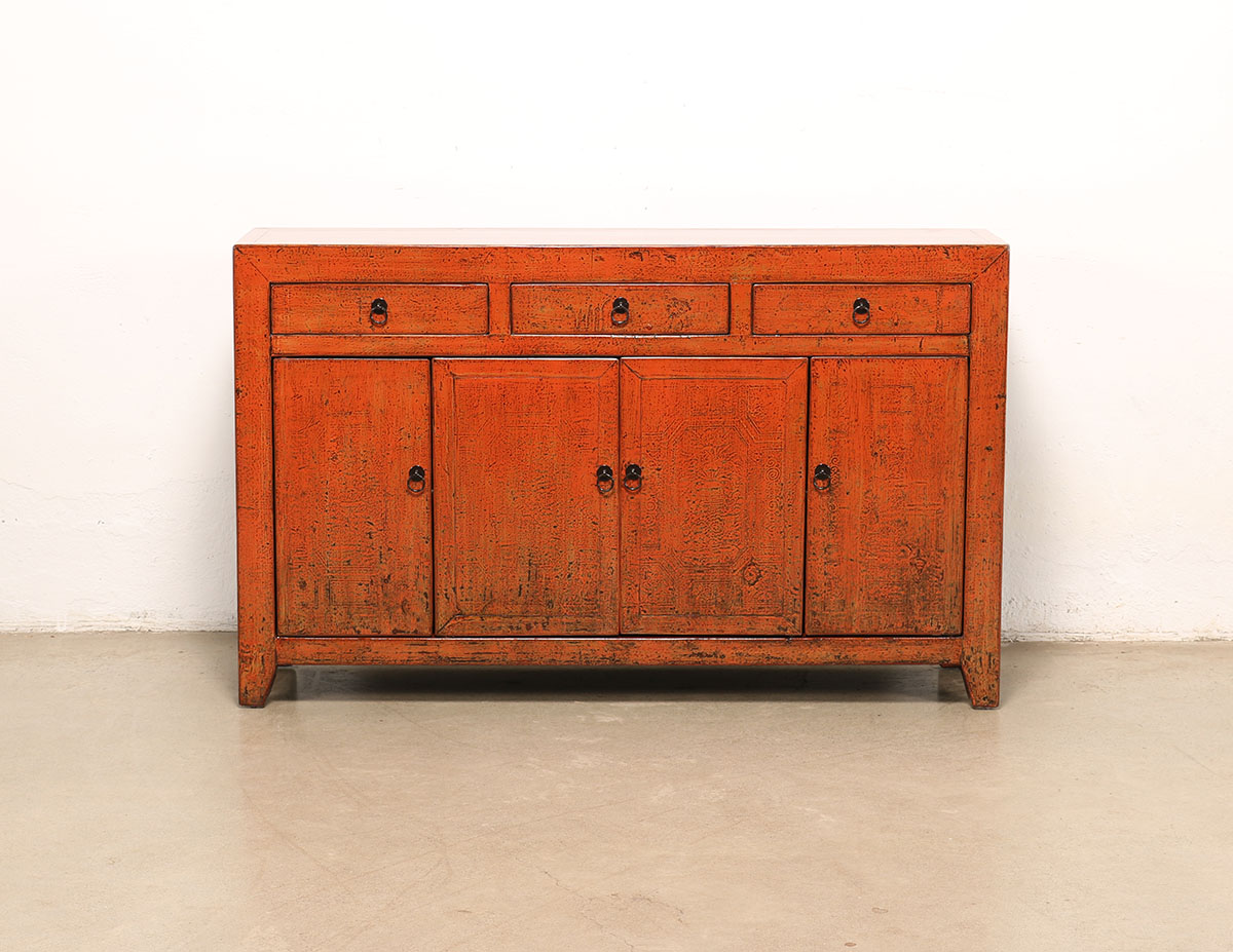 Vintage Chinese Painted Pine Cabinet, 60.5x16.5x37H - Image 4