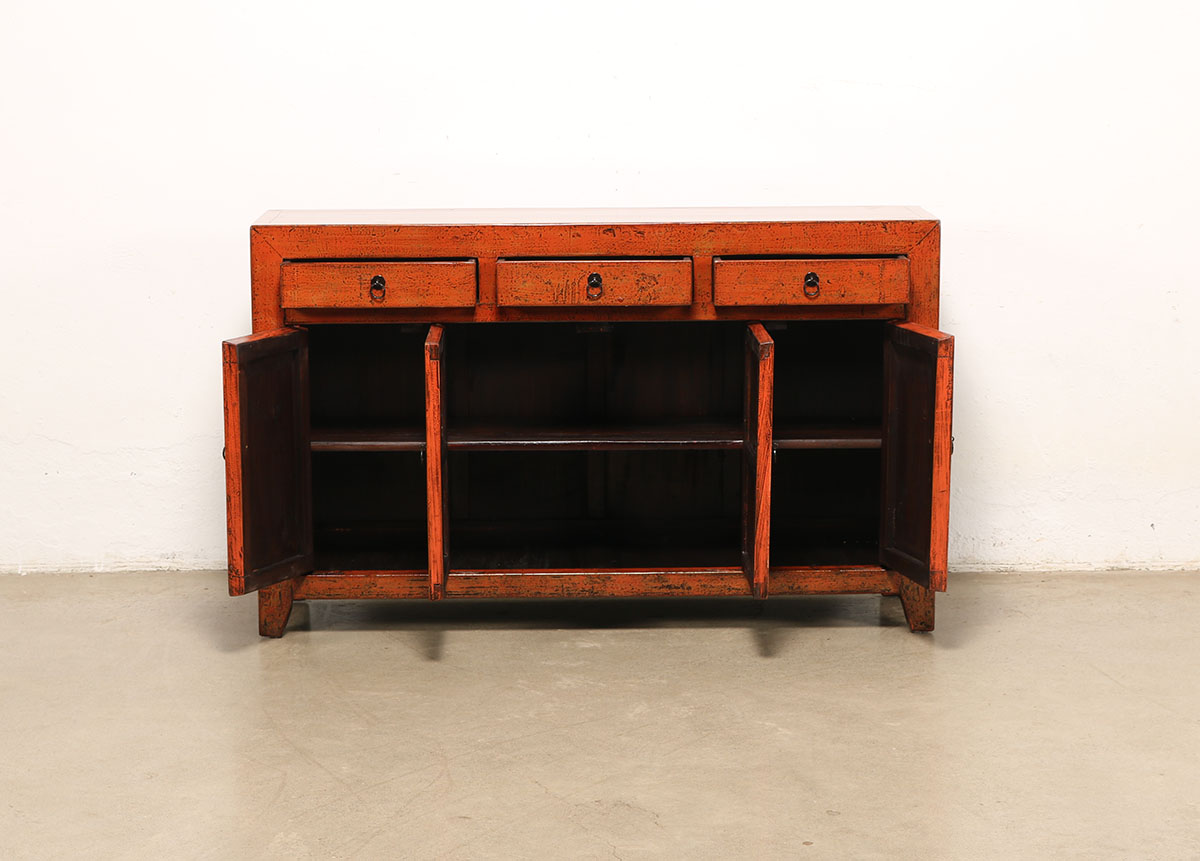 Vintage Chinese Painted Pine Cabinet, 60.5x16.5x37H - Image 5