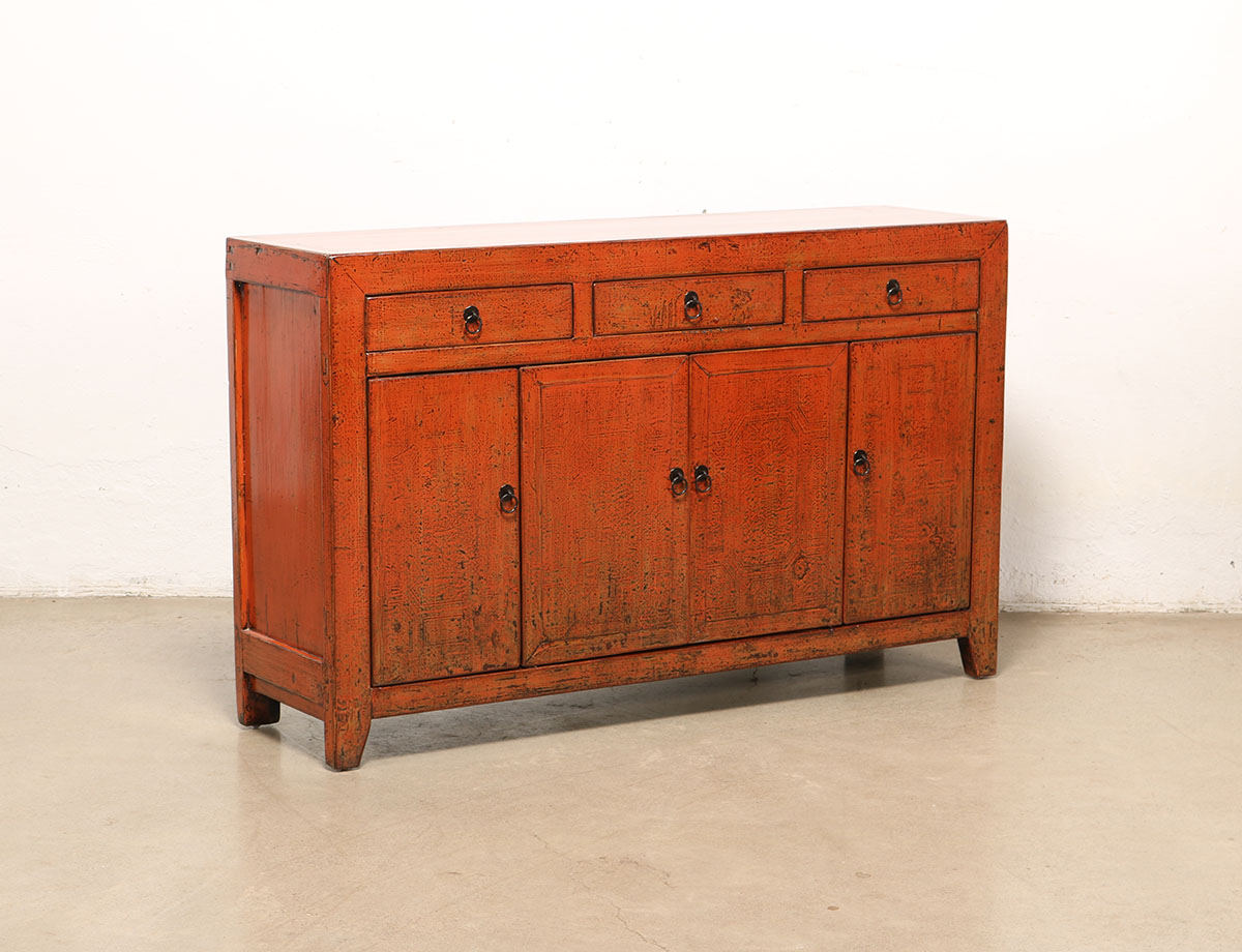 Vintage Chinese Painted Pine Cabinet, 60.5x16.5x37H - Image 6