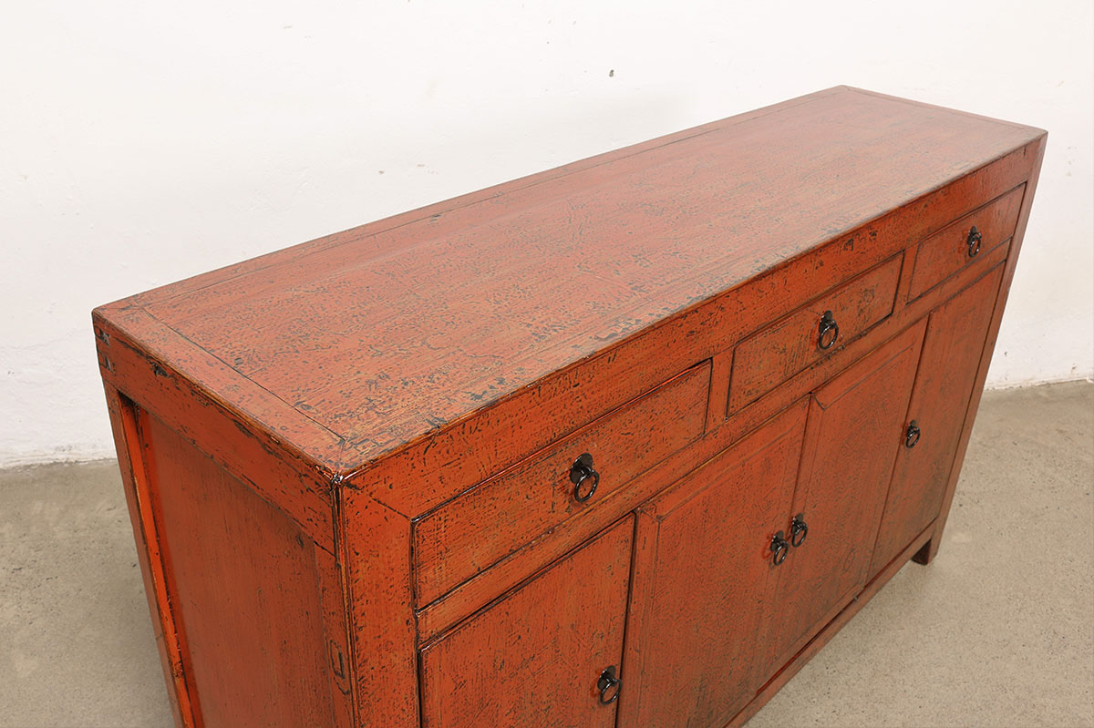 Vintage Chinese Painted Pine Cabinet, 60.5x16.5x37H - Image 3