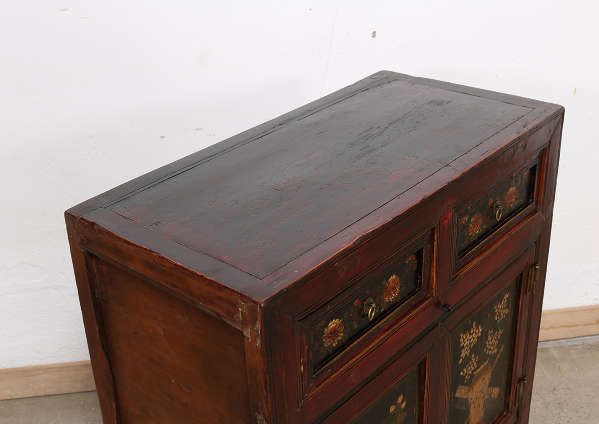 Antique Chinese Painted Pine Cabinet, 31.5x16x34H - Image 3