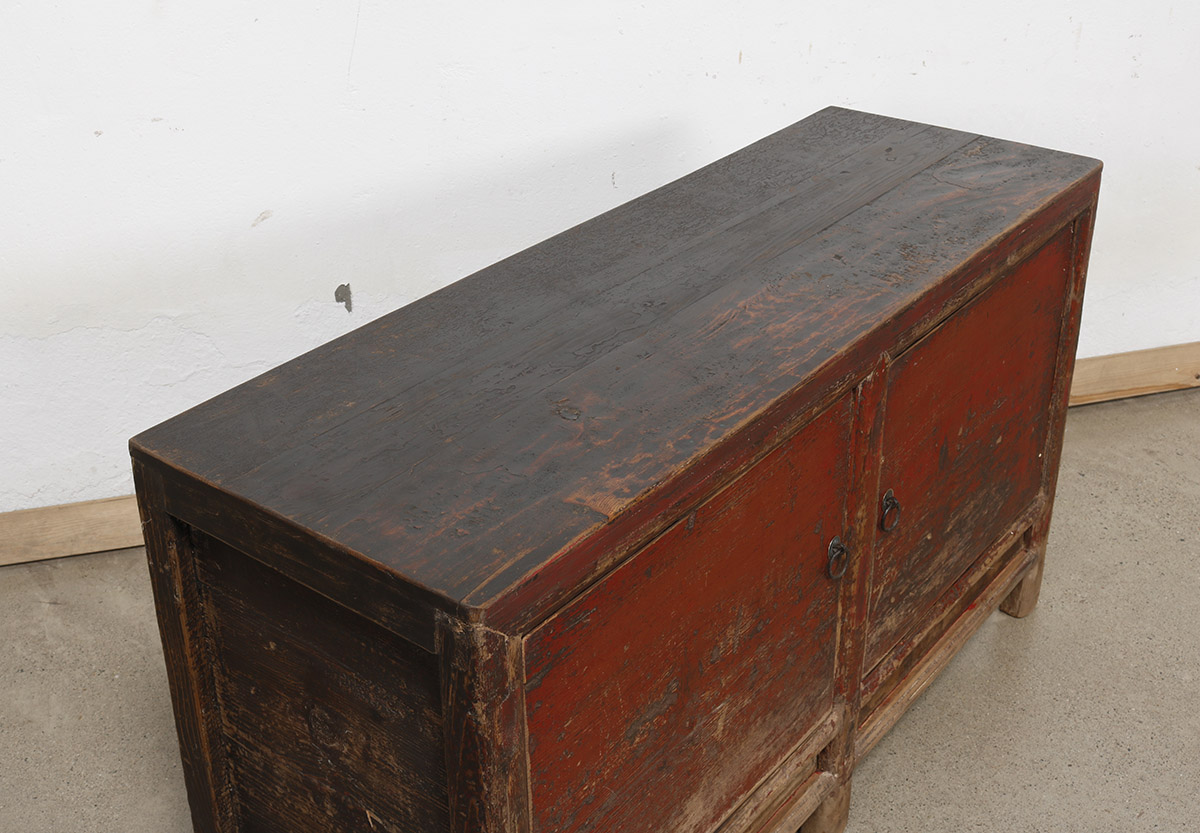 Antique Chinese Painted Pine Cabinet, 50.5x16.5x28H - Image 3