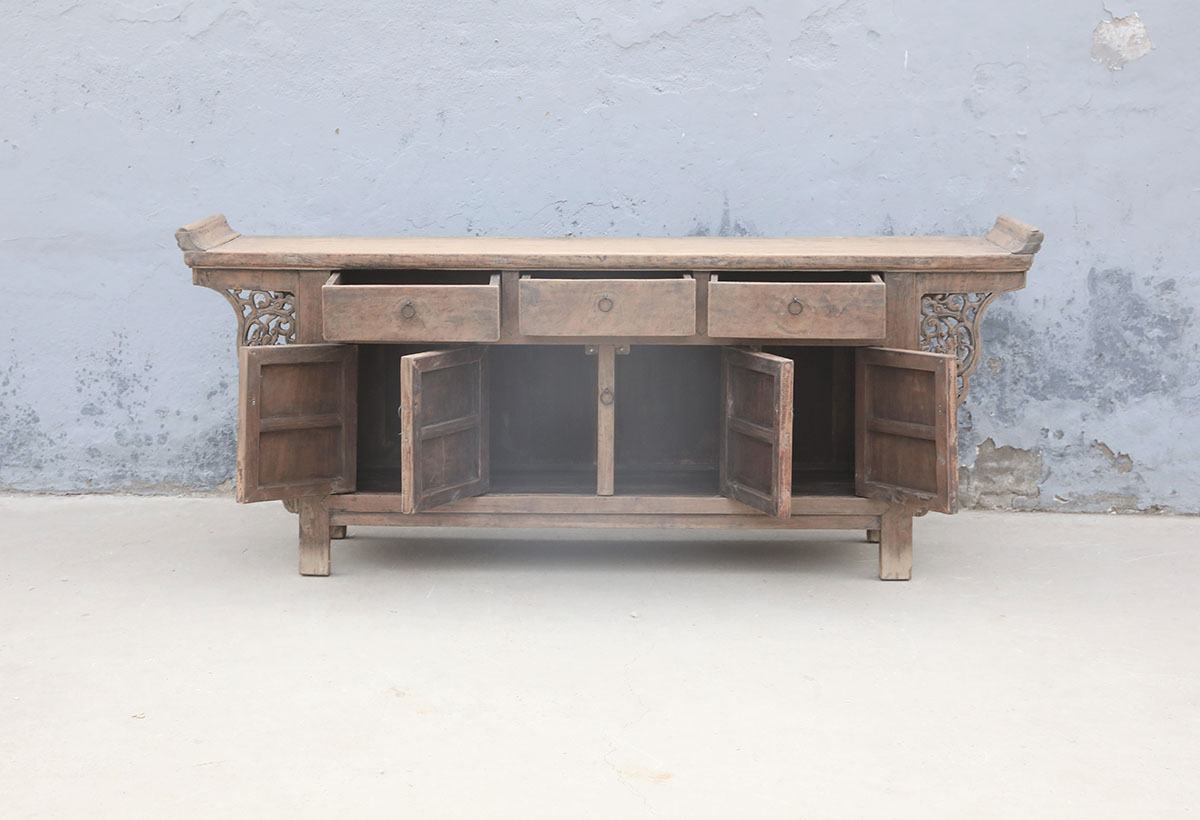 Antique Chinese Fruitwood Altar Cabinet, 86.5x18x36H - Image 6