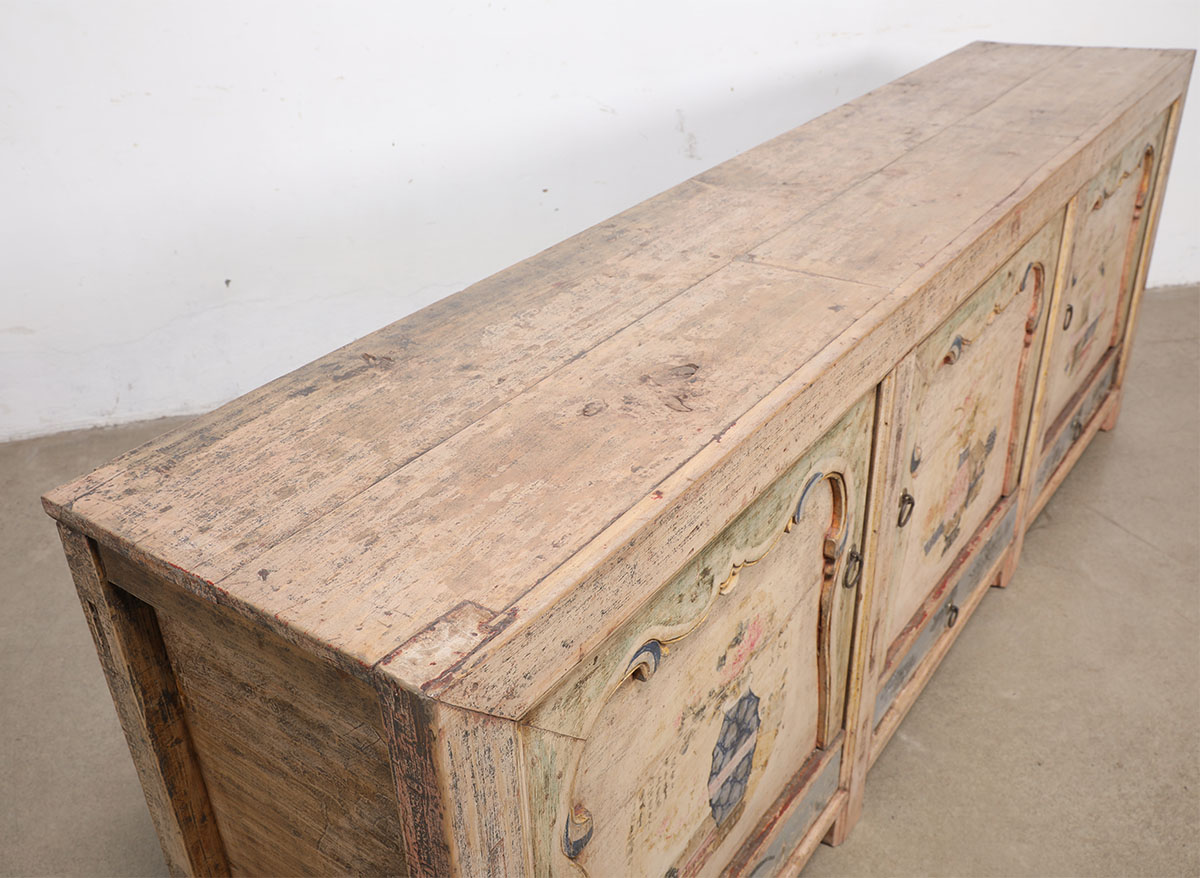 Antique Chinese Painted Pine Cabinet, 92.5x18x34H - Image 3