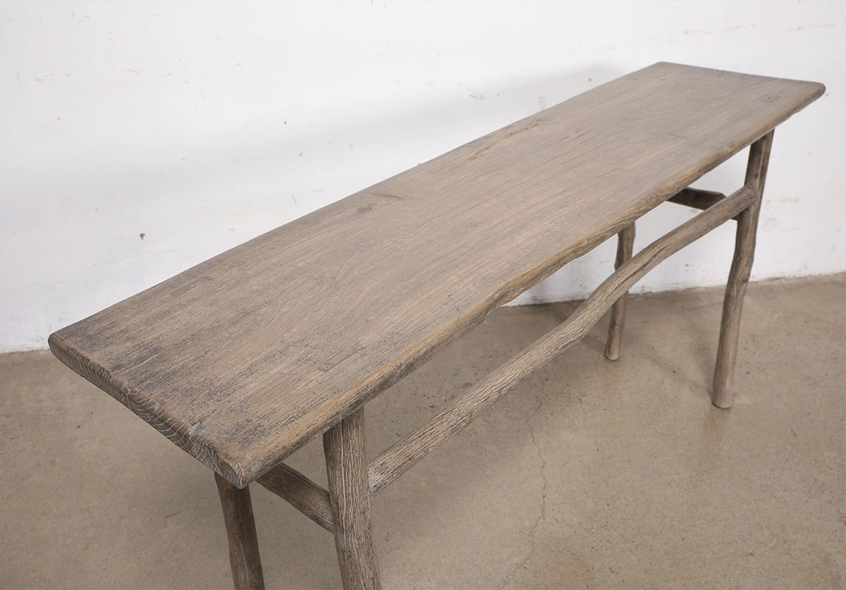 Vintage Rustic Elm Console Table, 65x16x32H - Image 3