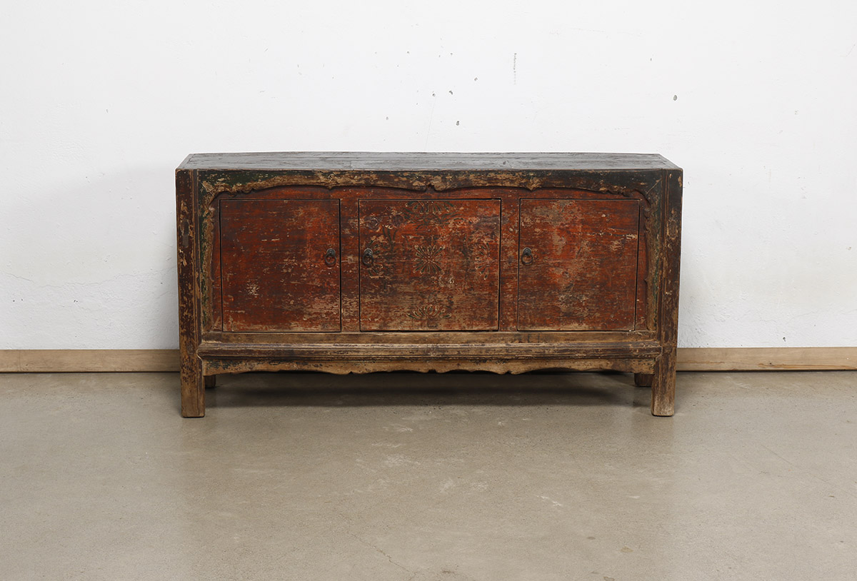 Antique Chinese Painted Pine Cabinet, 63x17x32H - Image 4