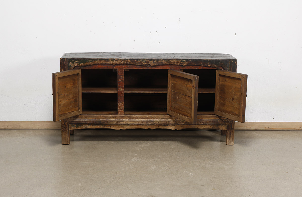 Antique Chinese Painted Pine Cabinet, 63x17x32H - Image 5
