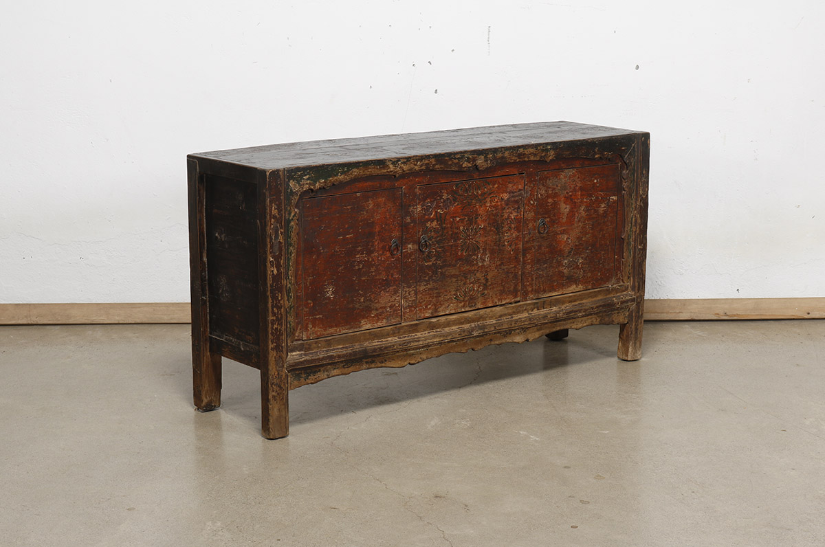 Antique Chinese Painted Pine Cabinet, 63x17x32H - Image 6