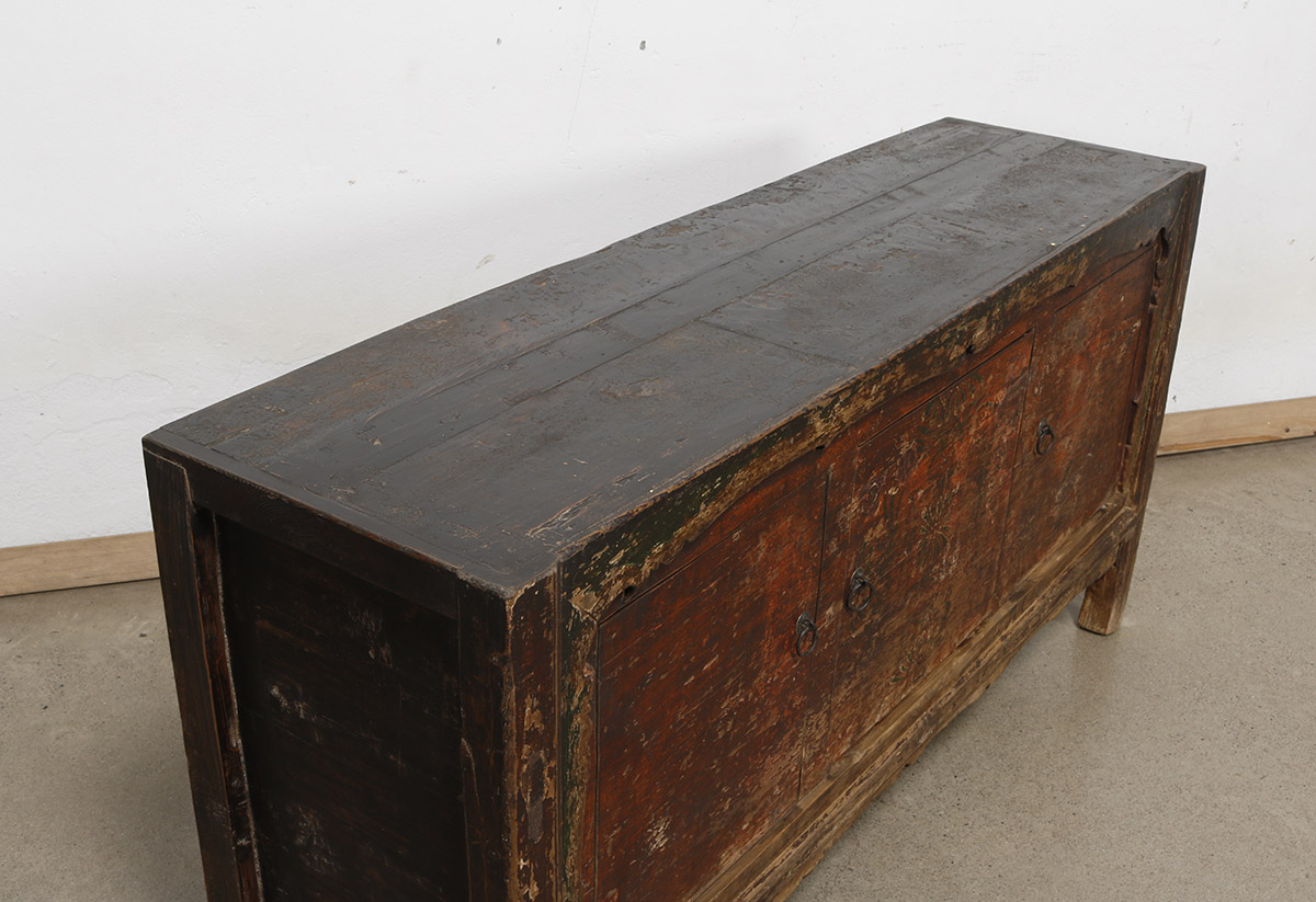 Antique Chinese Painted Pine Cabinet, 63x17x32H - Image 3