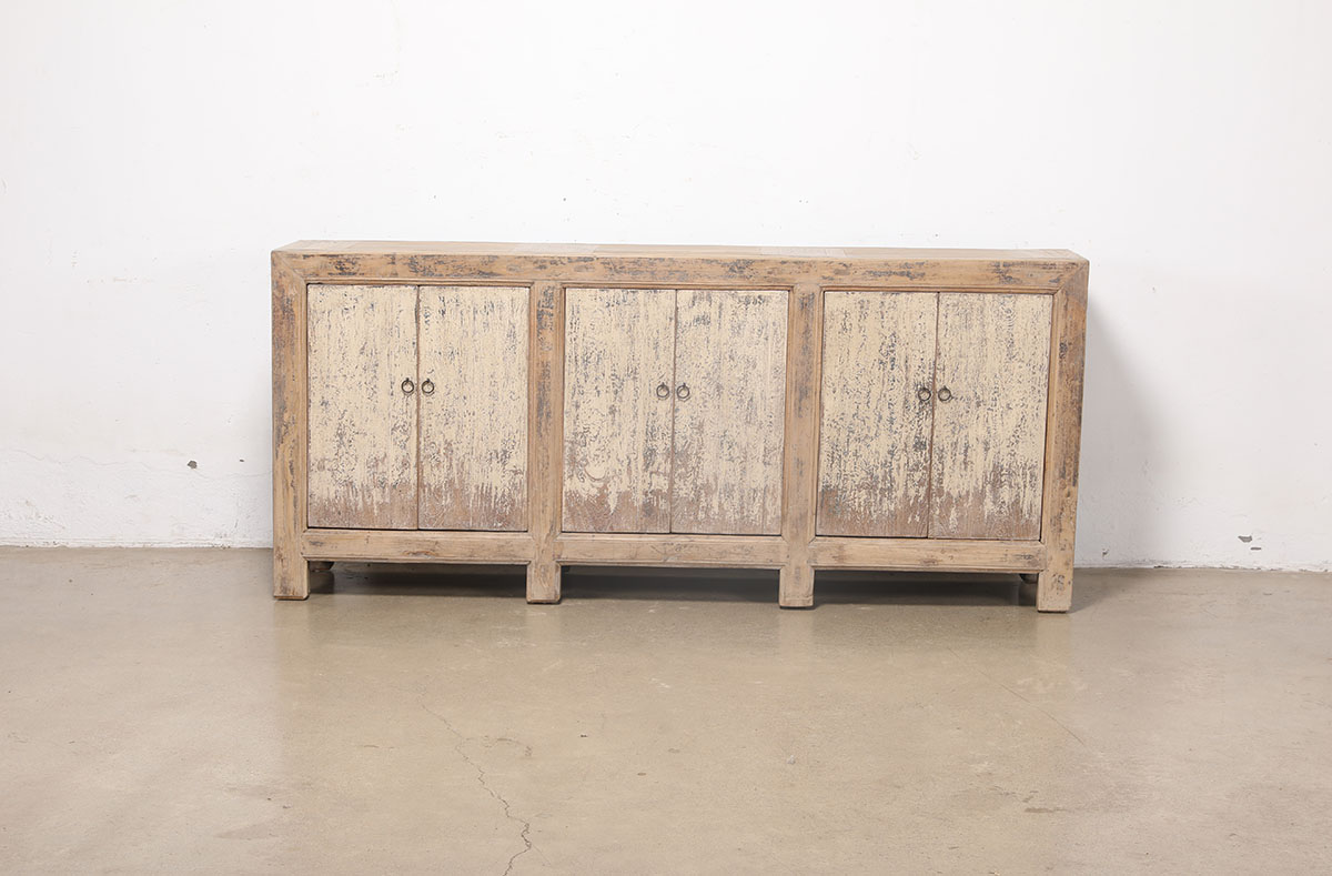 Antique Chinese Painted Pine Cabinet, 87.5x17x38H - Image 4